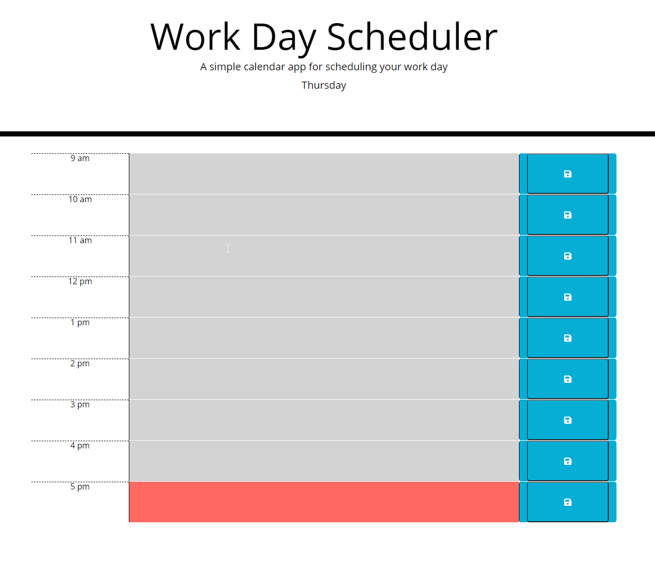 Work Day Scheduler using local storage and event listeners